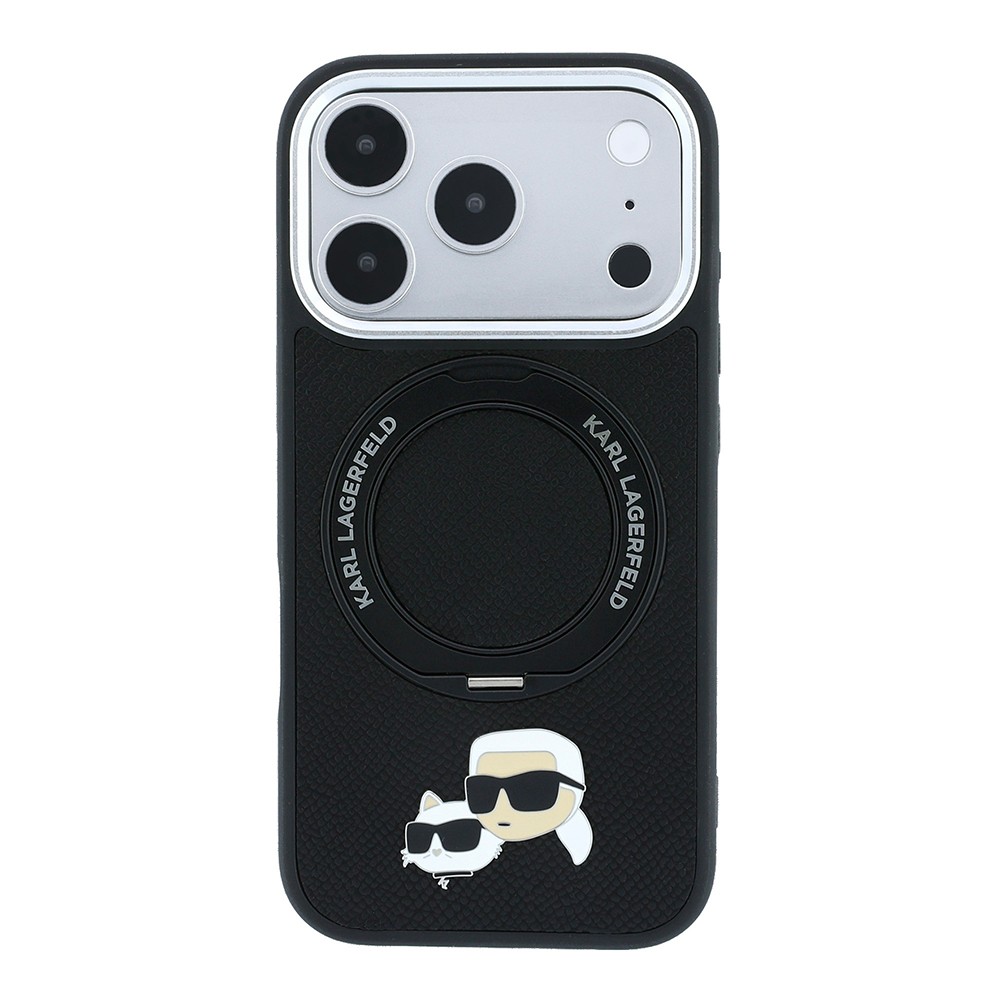 Apple iPhone 18 Pro Uyumlu Kılıf Karl Lagerfeld Orjinal Lisanslı M-Safe Şarj Özellikli K&C Heads Pin Metal Logolu PU 360 Derece Dönebilen Standlı Kapak - 2