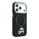 Apple iPhone 18 Pro Uyumlu Kılıf Karl Lagerfeld Orjinal Lisanslı M-Safe Şarj Özellikli K&C Heads Pin Metal Logolu PU 360 Derece Dönebilen Standlı Kapak - 3