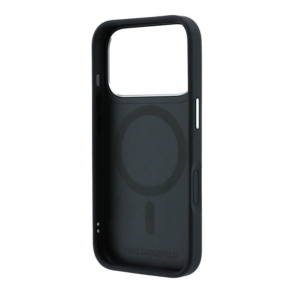 Apple iPhone 18 Pro Uyumlu Kılıf Karl Lagerfeld Orjinal Lisanslı M-Safe Şarj Özellikli K&C Heads Pin Metal Logolu PU 360 Derece Dönebilen Standlı Kapak - 6