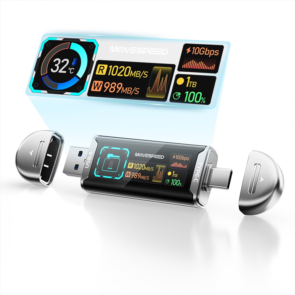 Movespeed MSSU10 LCD Ekranlı 4K ProRes Dual USB-A+Type-C Bağlantılı PSSD Flash Disk 256GB 10Gbps - 4