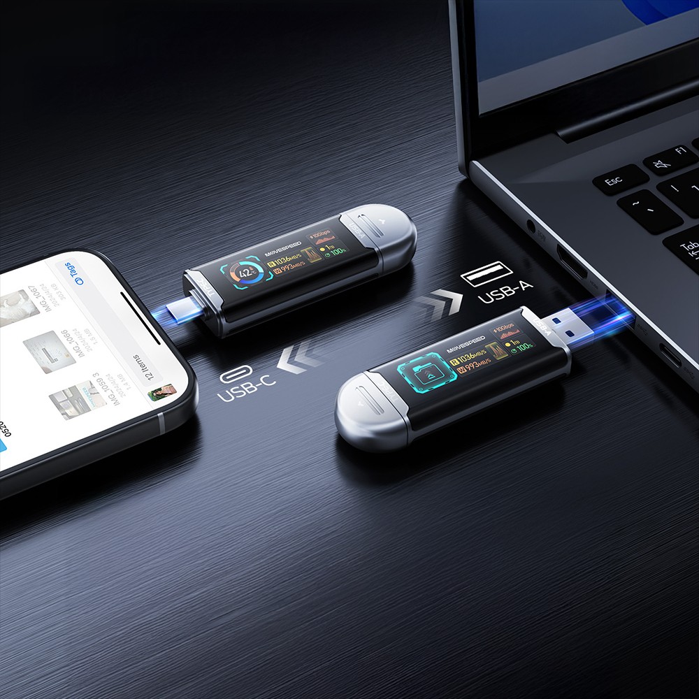 Movespeed MSSU10 LCD Ekranlı 4K ProRes Dual USB-A+Type-C Bağlantılı PSSD Flash Disk 256GB 10Gbps - 8