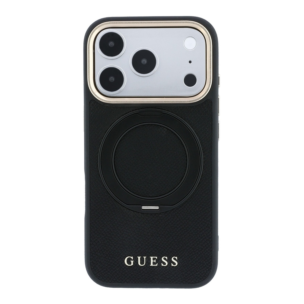 Apple iPhone 18 Pro Uyumlu Kılıf Guess Orjinal Lisanslı M-safe Şarj Özellikli 360 Derece Dönebilen Standlı PU Metal Yazı Logolu Kapak - 2