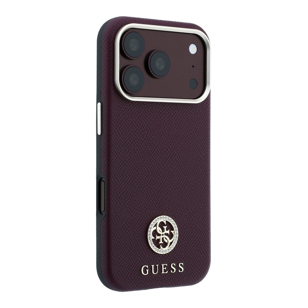 Apple iPhone 18 Pro Max Uyumlu Kılıf Guess Orjinal Lisanslı M-safe Şarj Özellikli PU Taşlı Metal 4G ve Yazı Logolu Kapak - 3