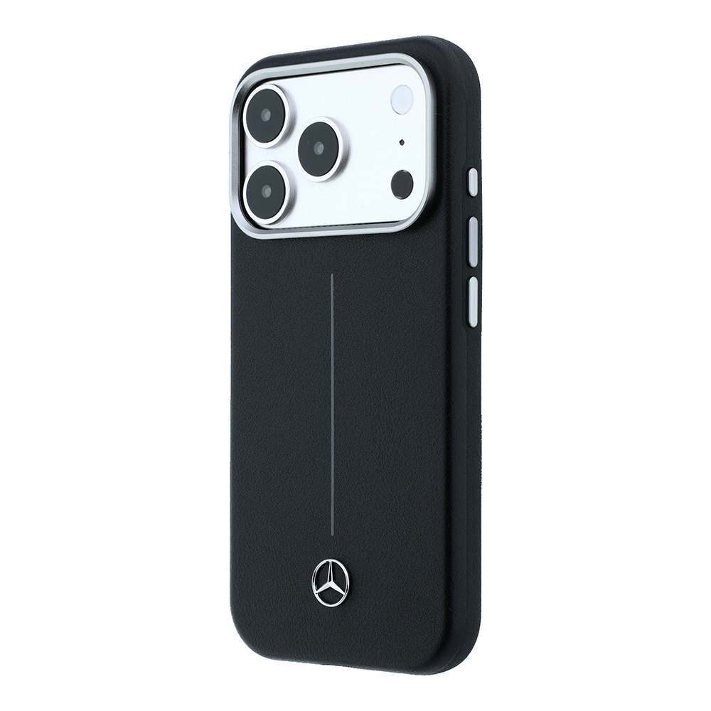 Apple iPhone 18 Pro Max Uyumlu Kılıf Mercedes Benz Orjinal Lisanslı M-safe Şarj Özellikli Metal Yıldız Logolu Çizgili Deri Kapak - 1