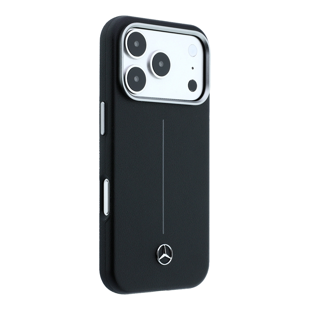 Apple iPhone 18 Pro Max Uyumlu Kılıf Mercedes Benz Orjinal Lisanslı M-safe Şarj Özellikli Metal Yıldız Logolu Çizgili Deri Kapak - 3