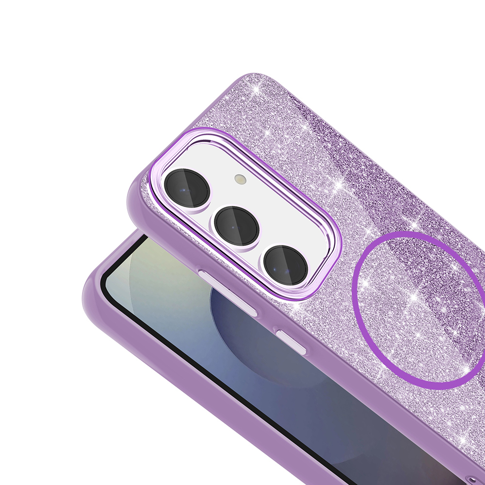 Samsung Galaxy S24 FE Uyumlu Kılıf Magsafe Şarj Özellikli Parlayan Simli Zore Okso Kapak - 4