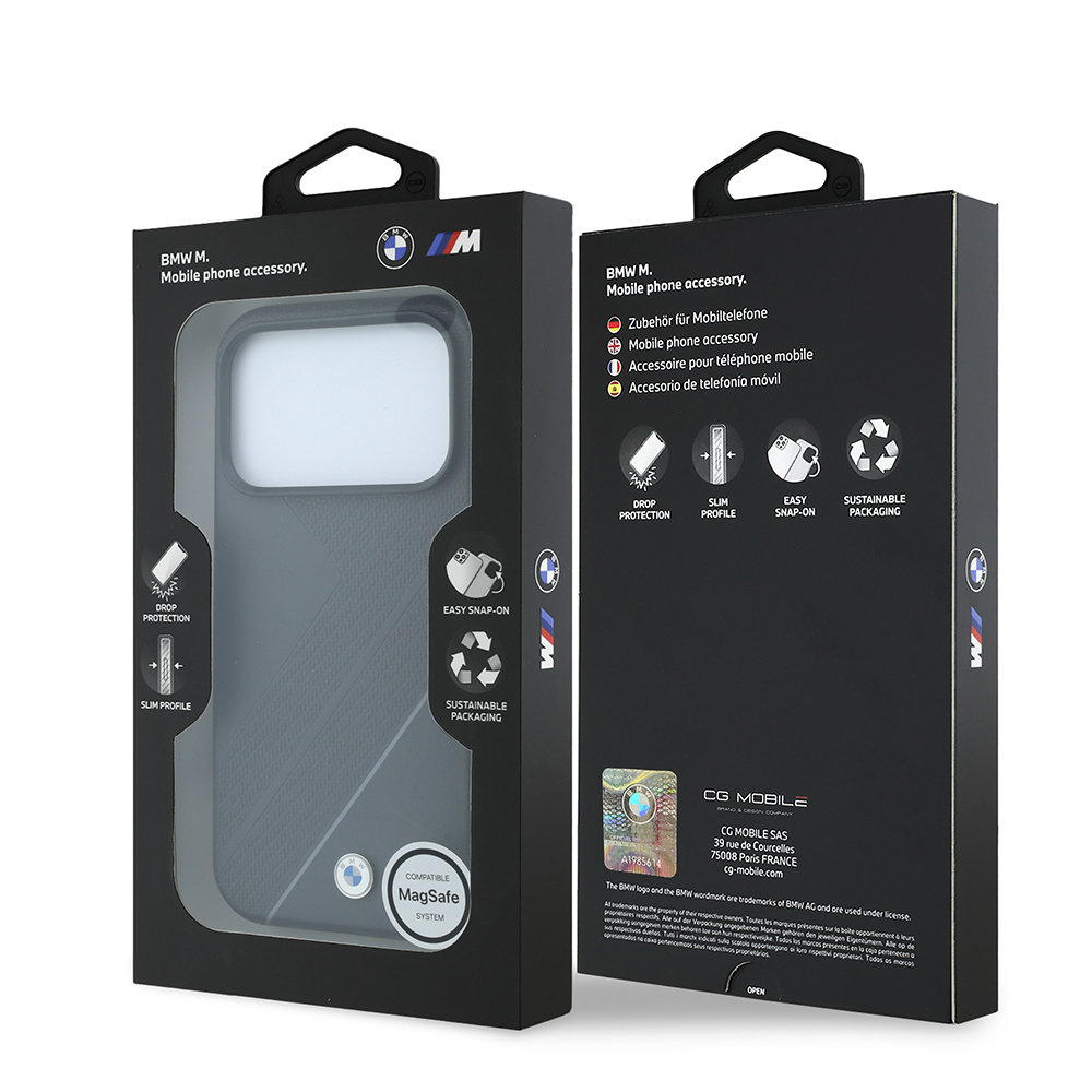 Apple iPhone 18 Pro Max Uyumlu Kılıf BMW Orjinal Lisanslı M-safe Şarj Özellikli M Logolu Lastik İzi Desenli Mavi Çizgili Kapak - 7