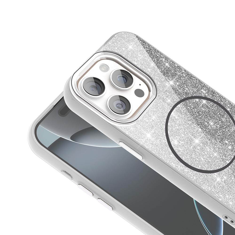 Apple iPhone 15 Pro Max Uyumlu Kılıf Magsafe Şarj Özellikli Parlayan Simli Zore Okso Kapak - 11