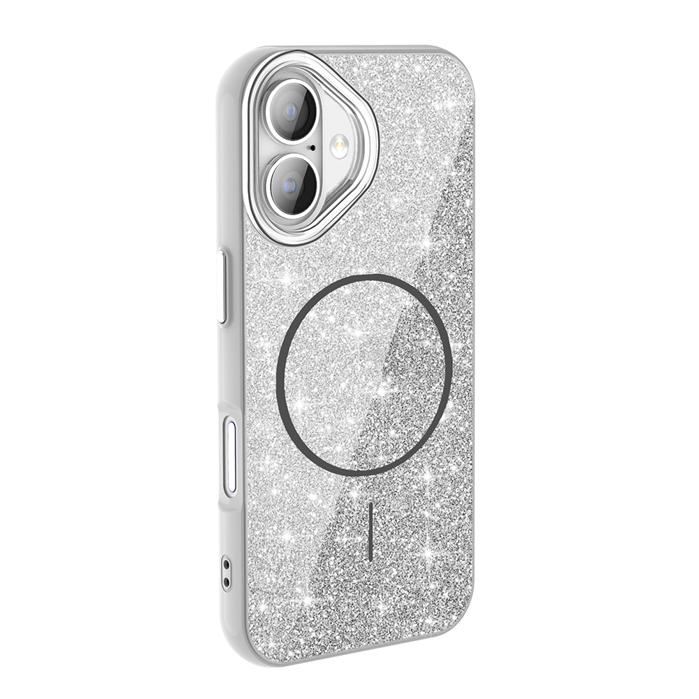 Apple iPhone 16 Uyumlu Kılıf Magsafe Şarj Özellikli Parlayan Simli Zore Okso Kapak - 8