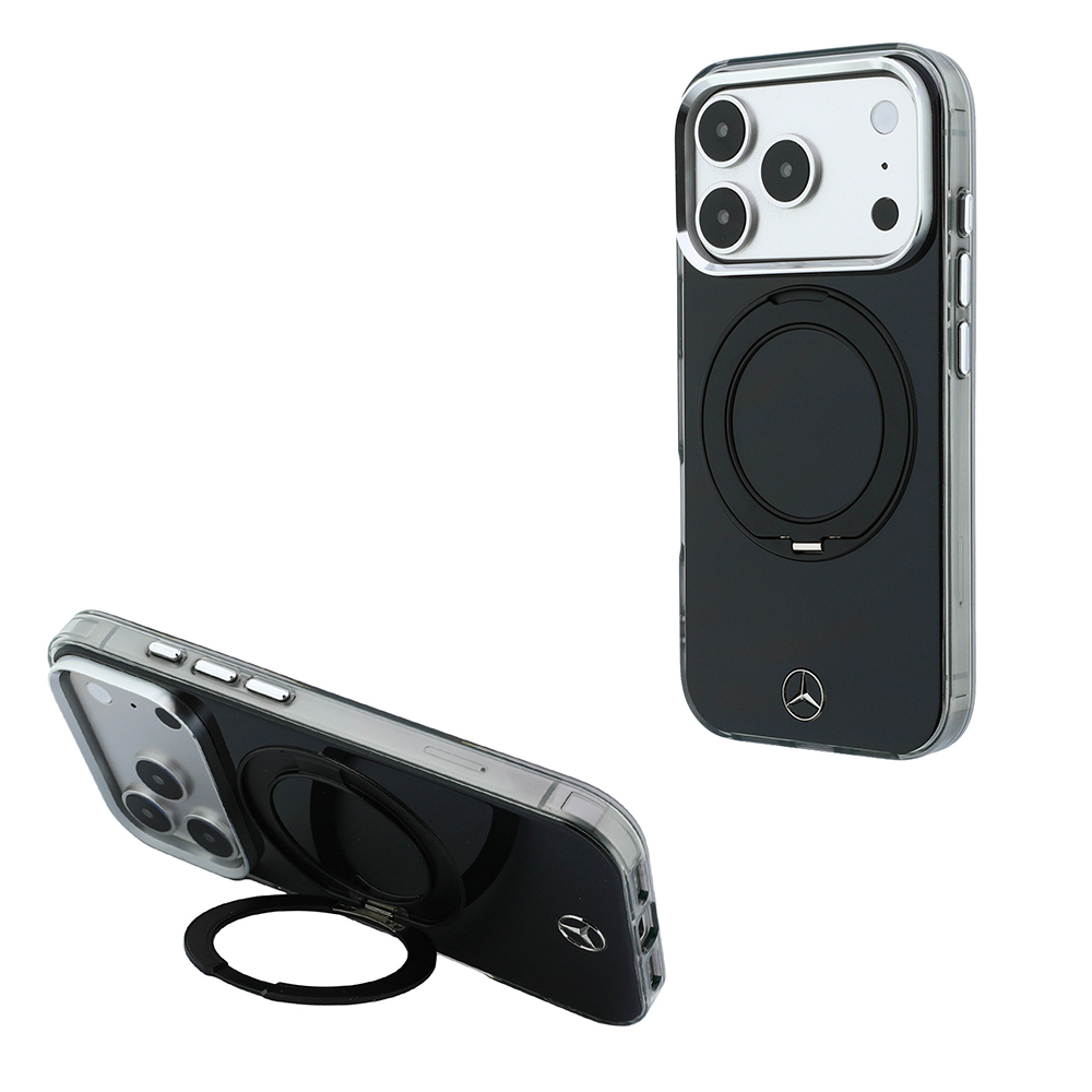 Apple iPhone 18 Pro Uyumlu Kılıf Mercedes Benz Orjinal Lisanslı M-safe Şarj Özellikli 360 Derece Dönebilen Standlı Metal Logolu Sert PC Kapak - 1