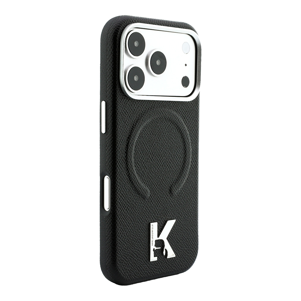 Apple iPhone 18 Pro Uyumlu Kılıf Karl Lagerfeld Orjinal Lisanslı M-safe Şarj Özellikli KHEAD Metal Logolu PU Grained Deri Kapak - 3