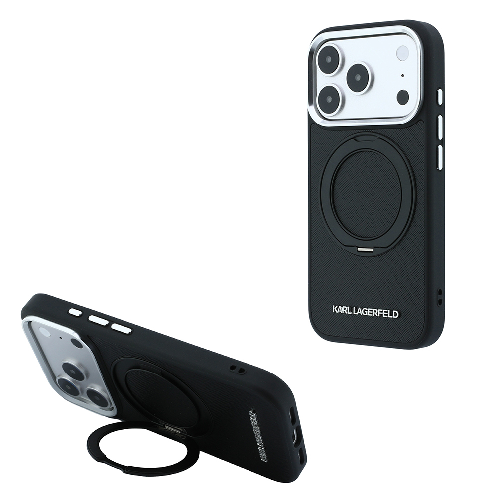 Apple iPhone 18 Pro Uyumlu Kılıf Karl Lagerfeld Orjinal Lisanslı M-Safe Şarj Özellikli Metal Logolu PU Saffiano 360 Derece Dönebilen Standlı Kapak - 1