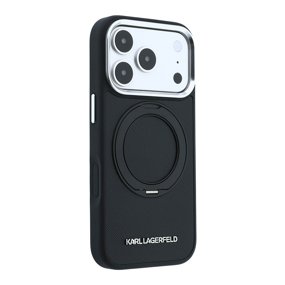 Apple iPhone 18 Pro Uyumlu Kılıf Karl Lagerfeld Orjinal Lisanslı M-Safe Şarj Özellikli Metal Logolu PU Saffiano 360 Derece Dönebilen Standlı Kapak - 3