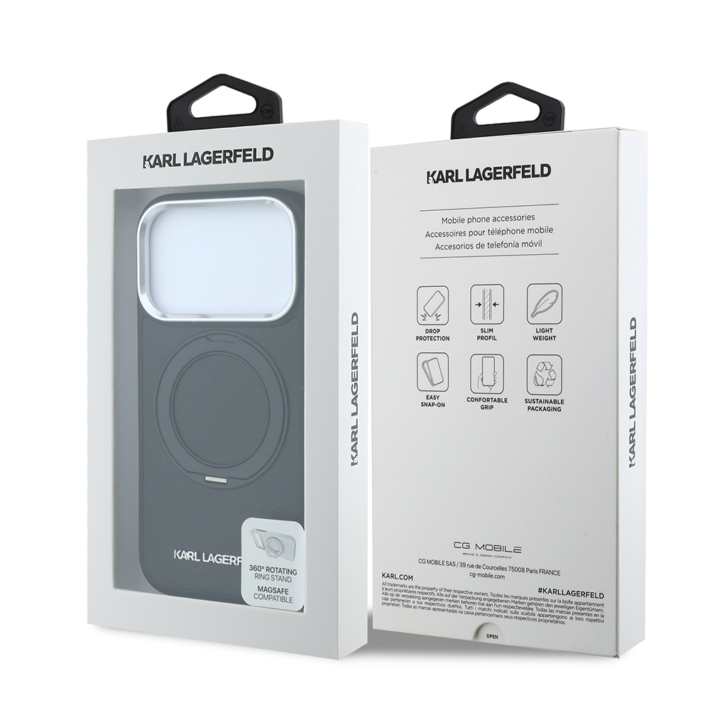 Apple iPhone 18 Pro Uyumlu Kılıf Karl Lagerfeld Orjinal Lisanslı M-Safe Şarj Özellikli Metal Logolu PU Saffiano 360 Derece Dönebilen Standlı Kapak - 7