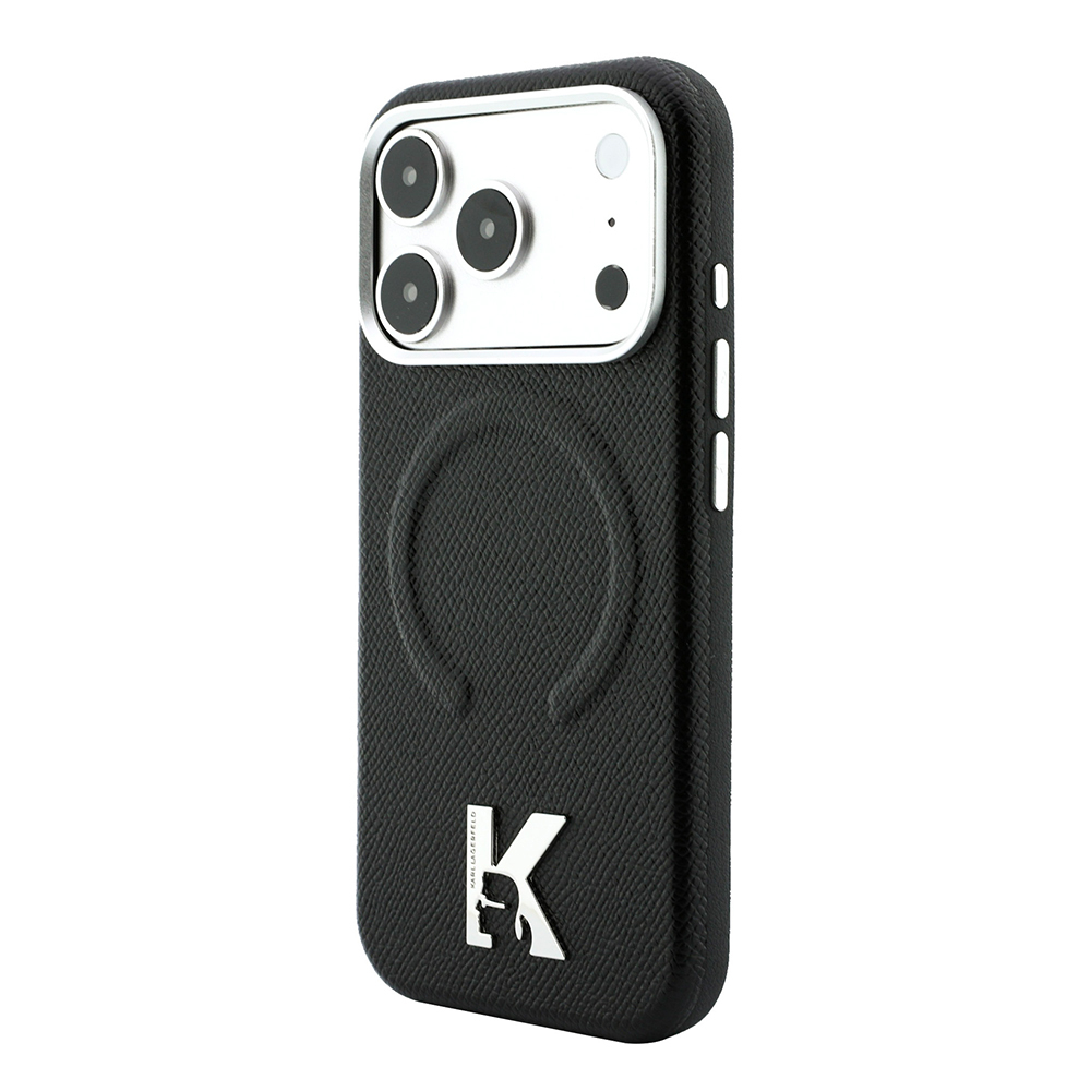 Apple iPhone 18 Pro Max Uyumlu Kılıf Karl Lagerfeld Orjinal Lisanslı M-safe Şarj Özellikli KHEAD Metal Logolu PU Grained Deri Kapak - 1