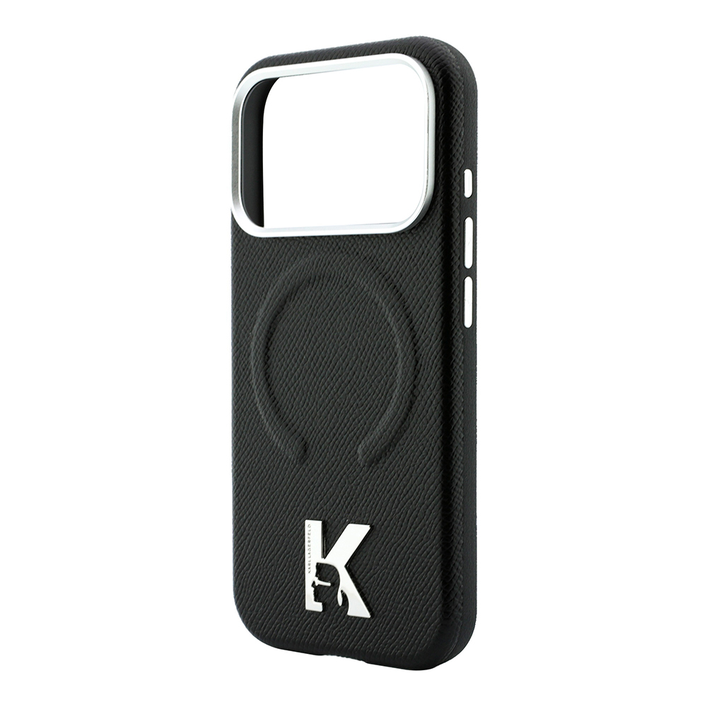 Apple iPhone 18 Pro Max Uyumlu Kılıf Karl Lagerfeld Orjinal Lisanslı M-safe Şarj Özellikli KHEAD Metal Logolu PU Grained Deri Kapak - 5