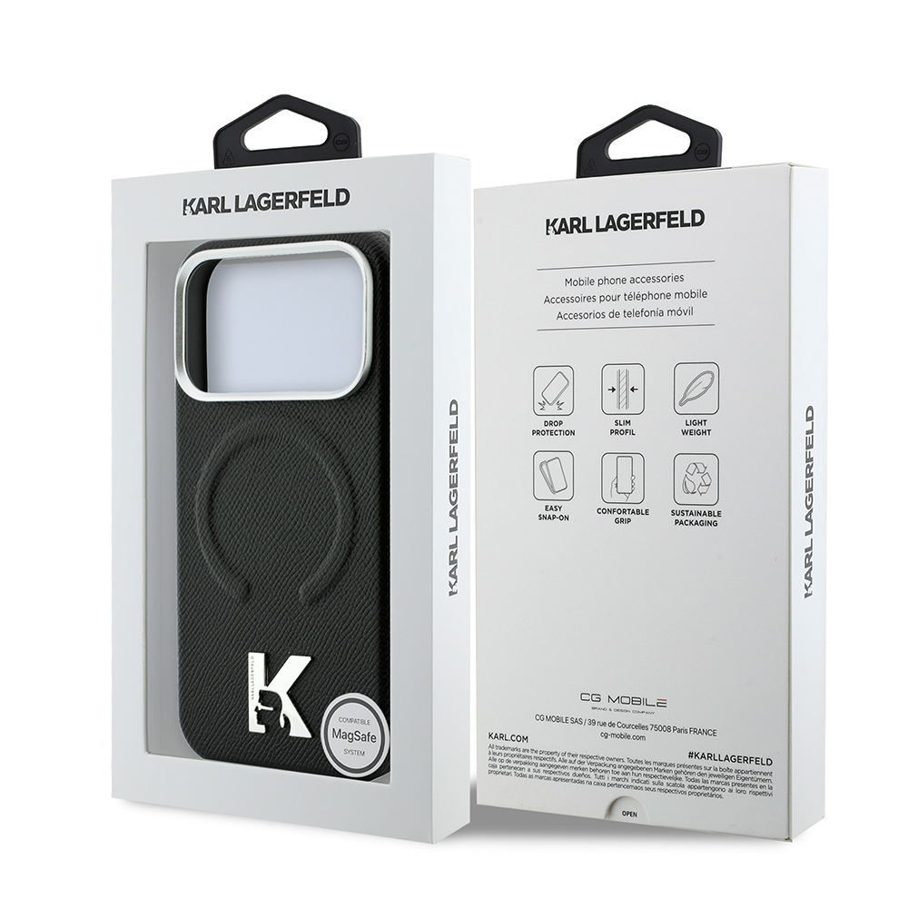 Apple iPhone 18 Pro Max Uyumlu Kılıf Karl Lagerfeld Orjinal Lisanslı M-safe Şarj Özellikli KHEAD Metal Logolu PU Grained Deri Kapak - 7