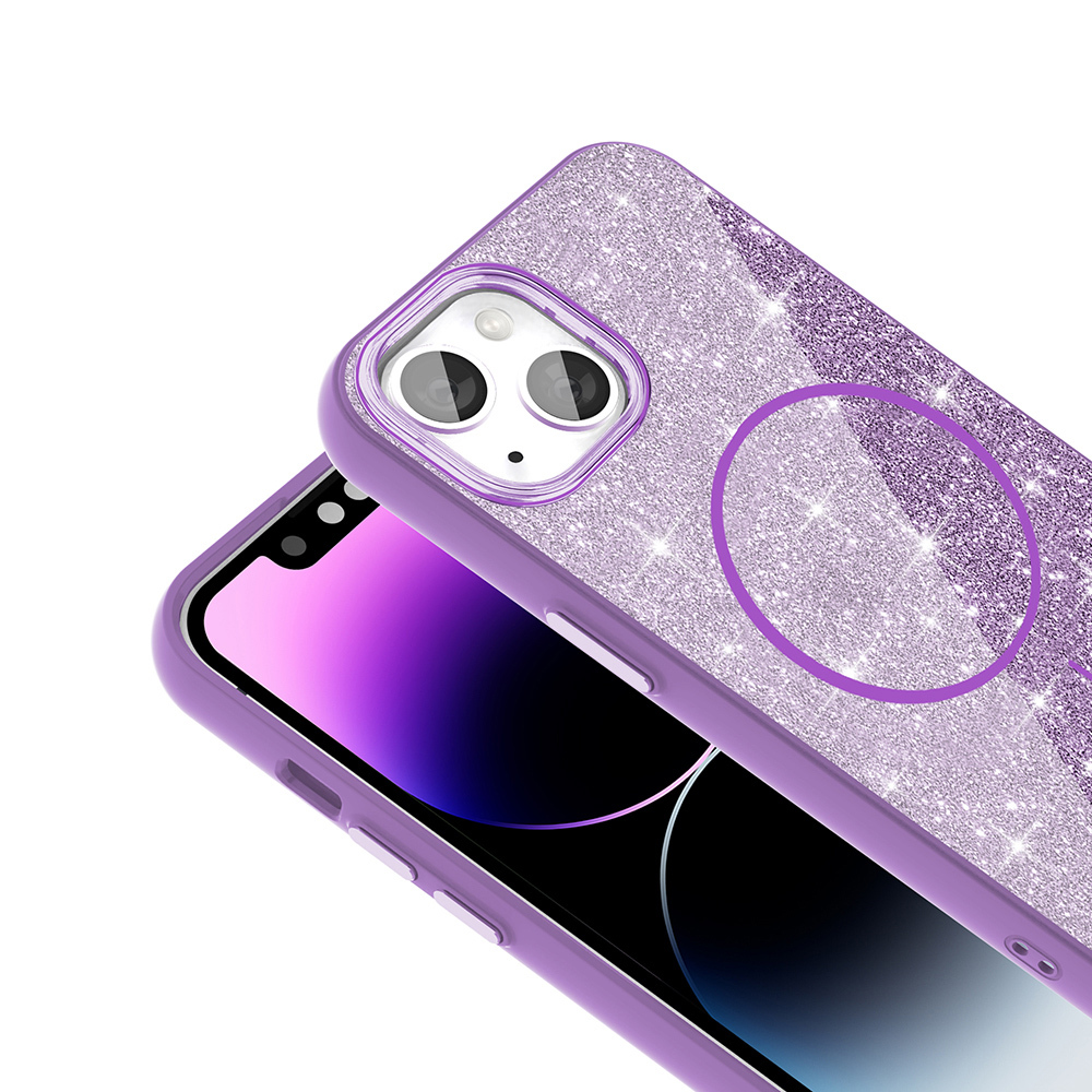 Apple iPhone 14 Uyumlu Kılıf Magsafe Şarj Özellikli Parlayan Simli Zore Okso Kapak - 5