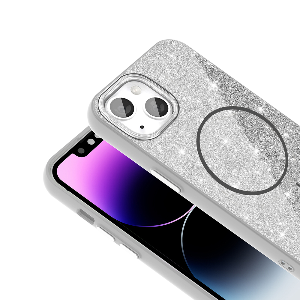 Apple iPhone 14 Uyumlu Kılıf Magsafe Şarj Özellikli Parlayan Simli Zore Okso Kapak - 9