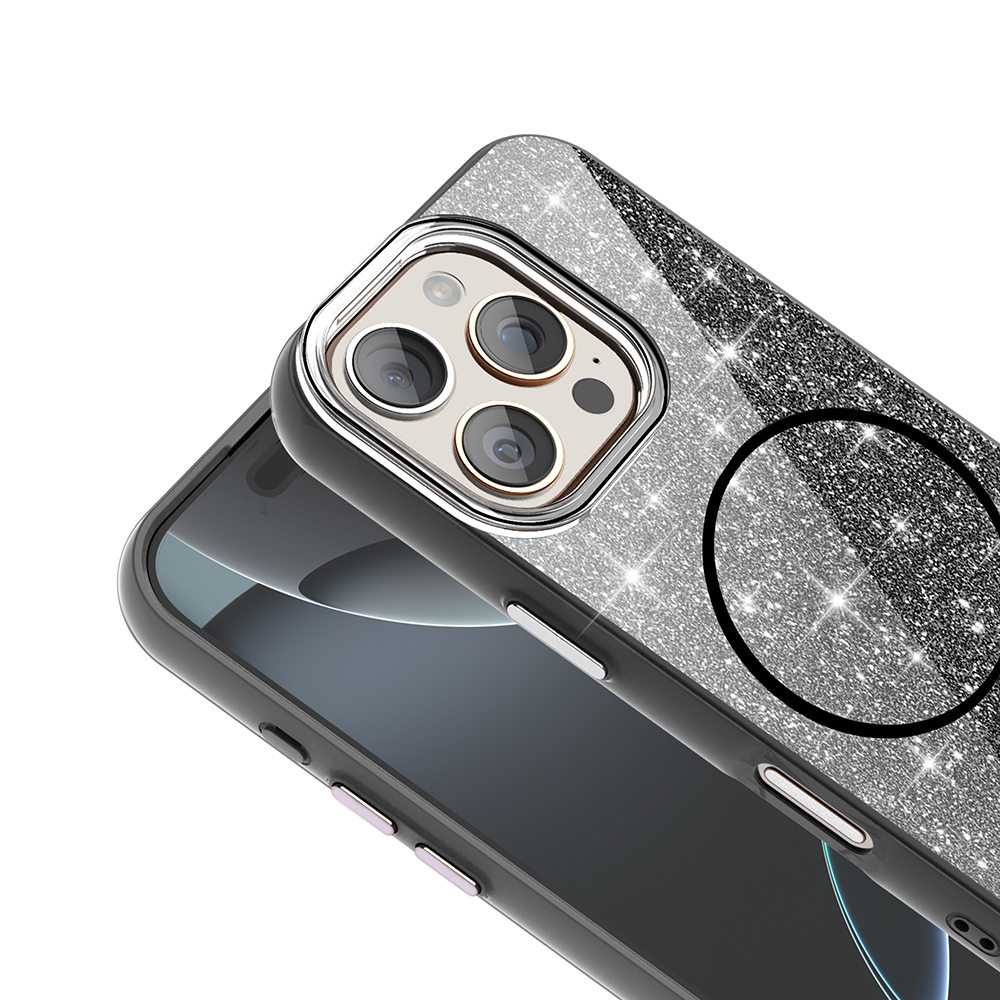 Apple iPhone 16 Pro Max Uyumlu Kılıf Magsafe Şarj Özellikli Parlayan Simli Zore Okso Kapak - 4