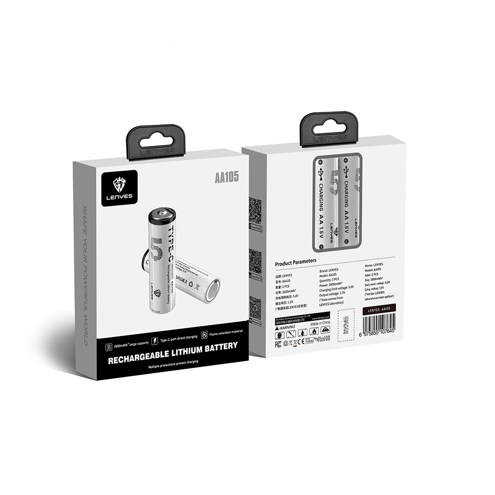 Lenyes AA105 Type-C Şarj Portlu Şarj Edilebilir AA Lityum-ion Pil 2800mWh 1.5V 2 Adet - 6