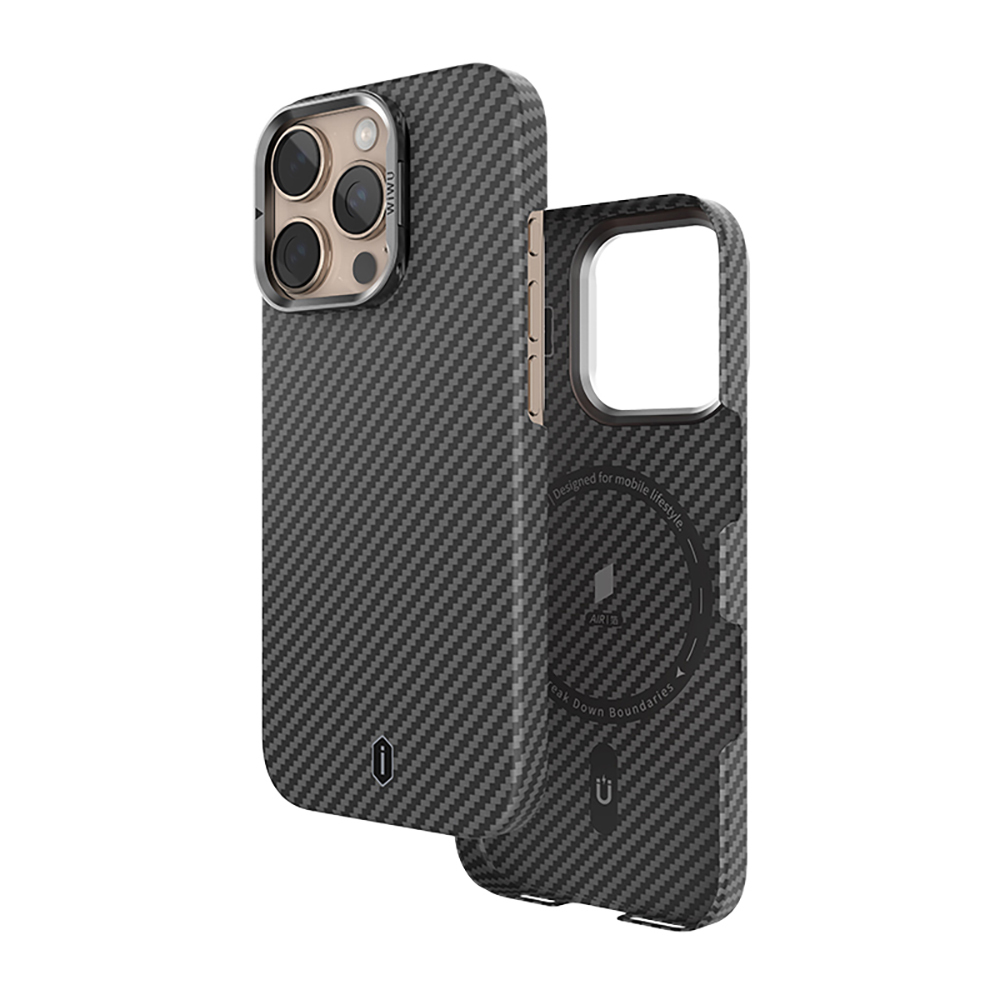 Apple iPhone 16 Pro Uyumlu Kılıf Wiwu DCC-206 Magsafe Şarj Özellikli Kamera Standlı Aramid Fiber Tasarım Kevlar Kapak - 5