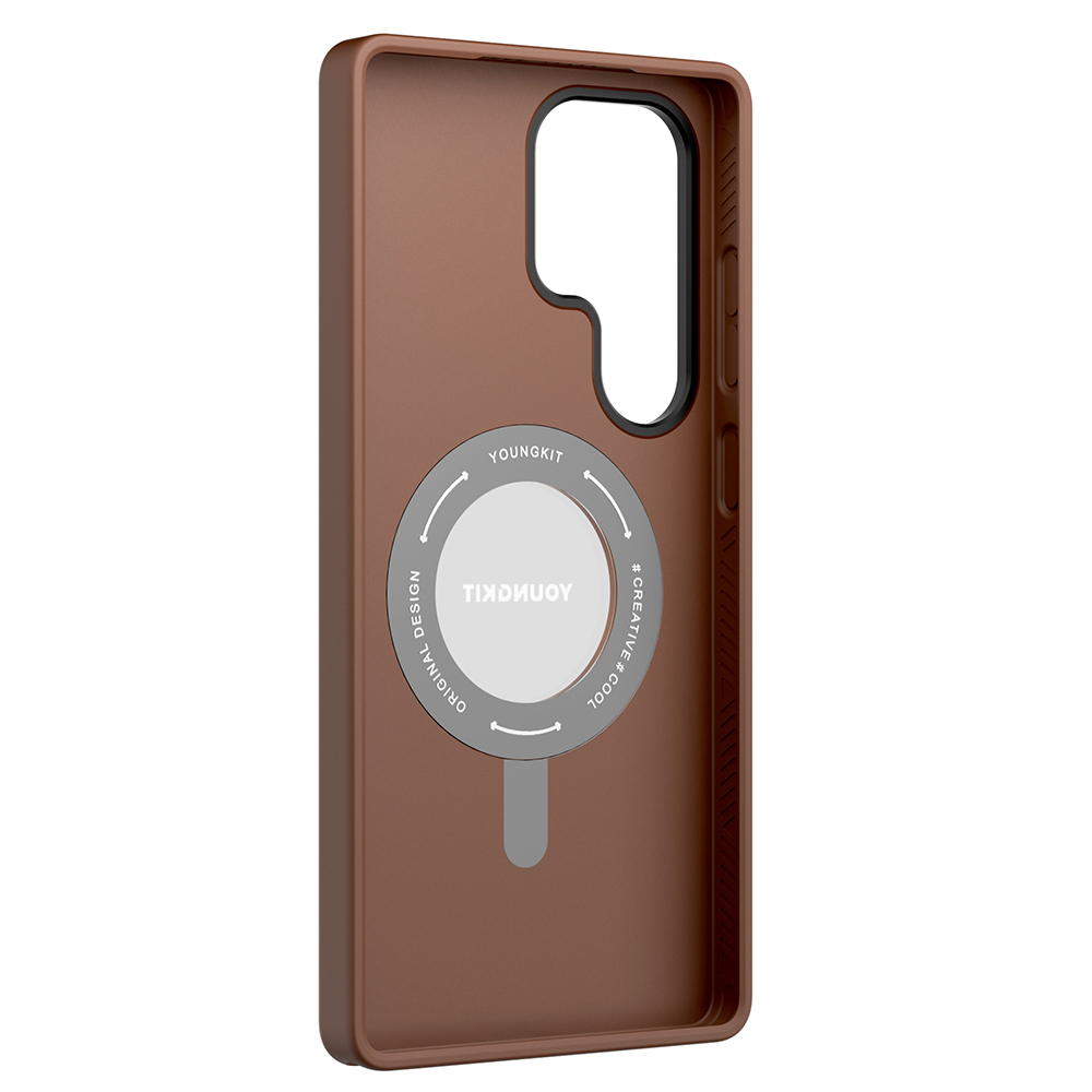 Samsung Galaxy S25 Ultra Uyumlu Kılıf Magsafe Şarj Özellikli 360° Standlı Basit Mat Deri Desenli Youngkit Tech Leather Serisi Kapak - 9