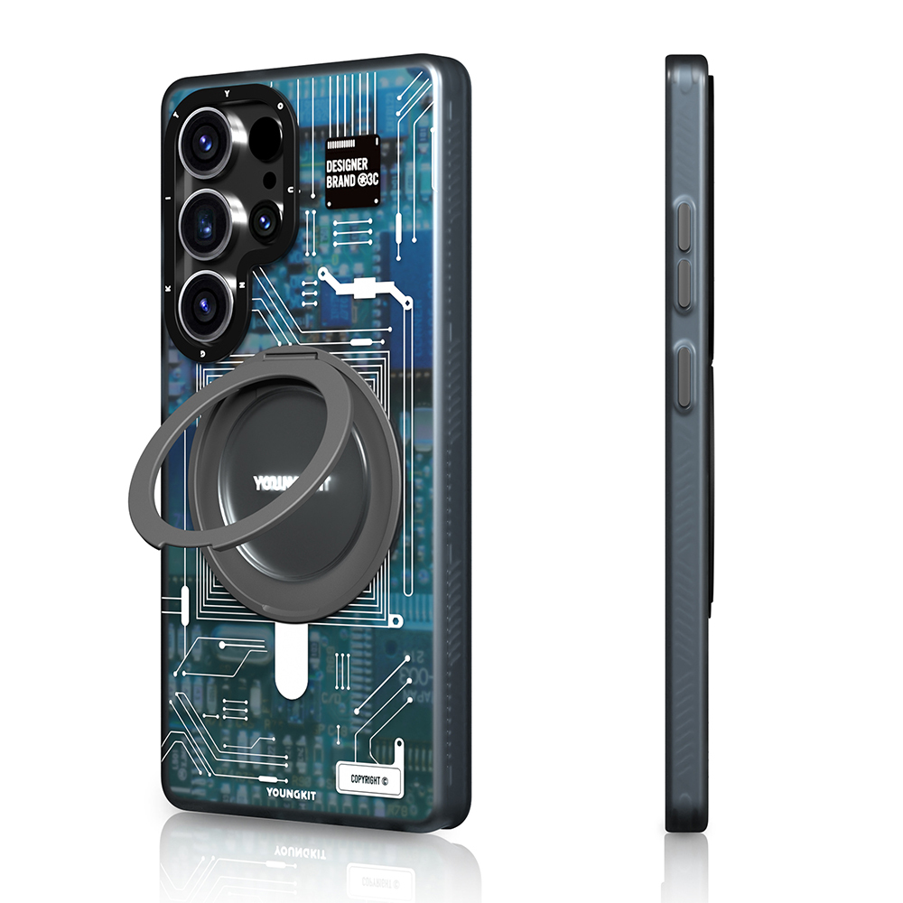 Samsung Galaxy S25 Ultra Uyumlu Kılıf Magsafe Şarj Özellikli Youngkit 360° Standlı Technology Serisi Kapak - 1