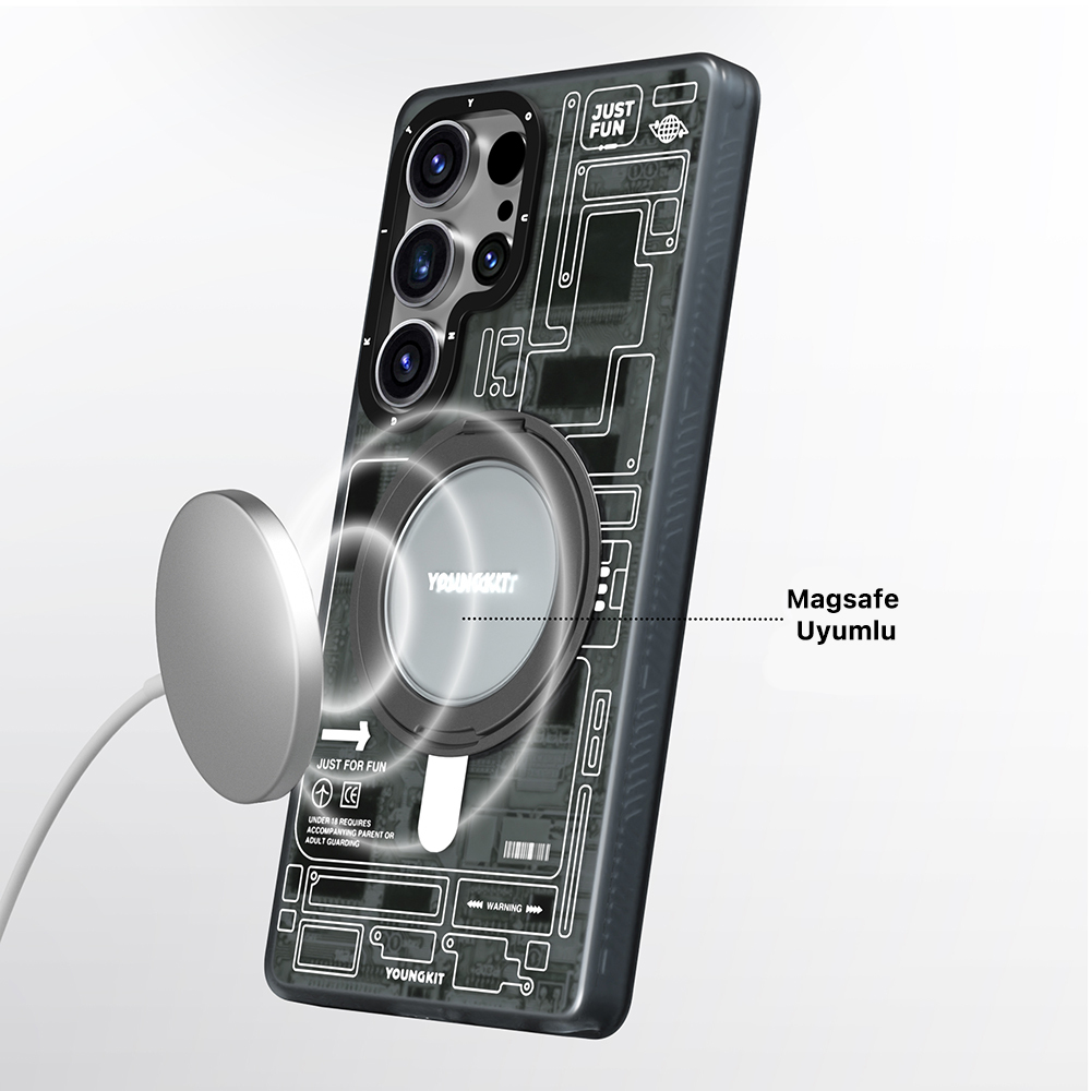 Samsung Galaxy S25 Ultra Uyumlu Kılıf Magsafe Şarj Özellikli Youngkit 360° Standlı Technology Serisi Kapak - 6