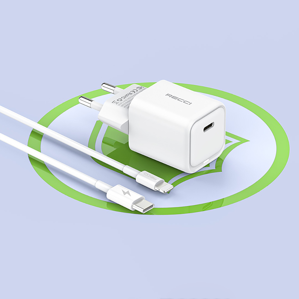 Recci RC65E Hızlı Şarj Başlığı Type-C to Lightning PD 20W Kablolu Şarj Seti - 8