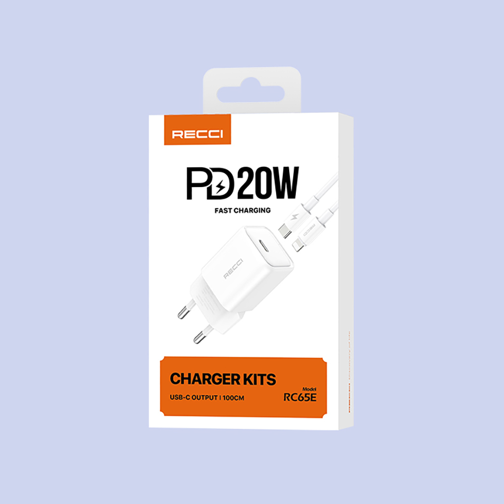 Recci RC65E Hızlı Şarj Başlığı Type-C to Lightning PD 20W Kablolu Şarj Seti - 9