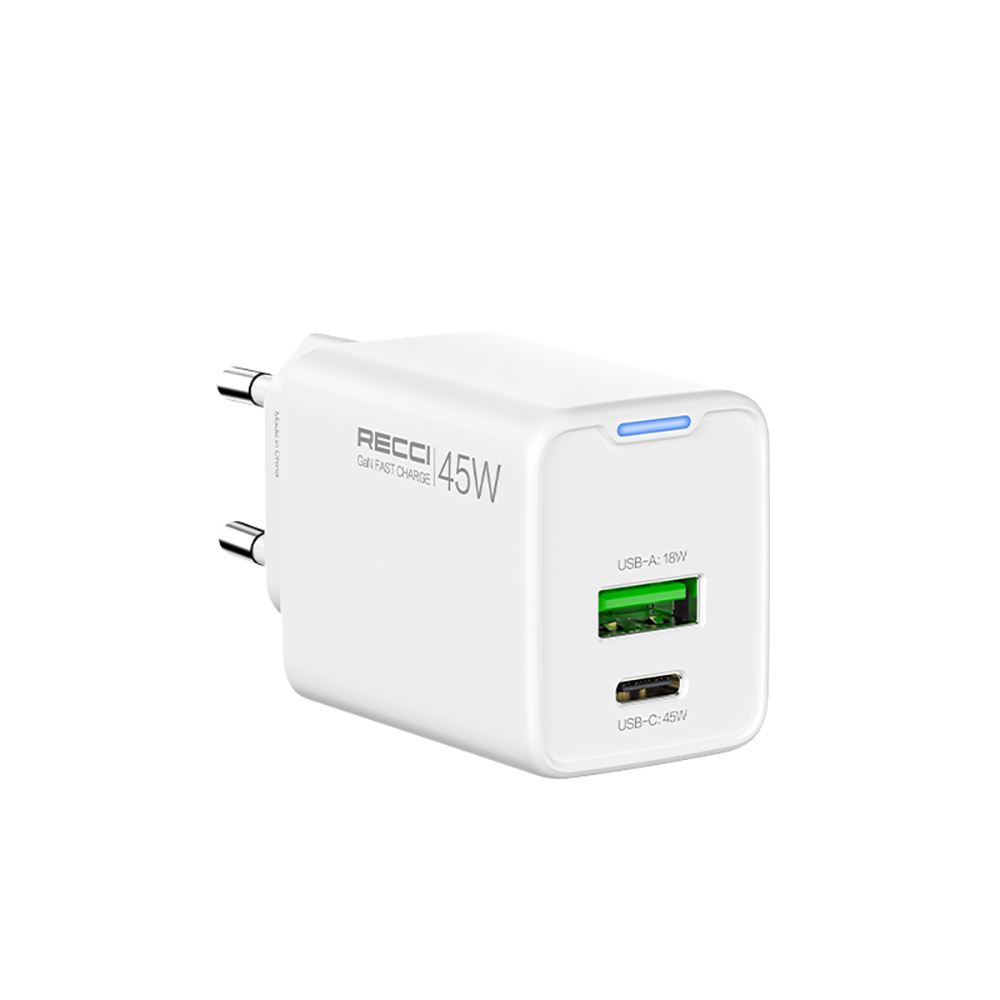 Recci RC108E GaN Teknolojili Hızlı Şarj Başlığı Type-C to Type-C PD 45W Kablolu Şarj Seti - 1