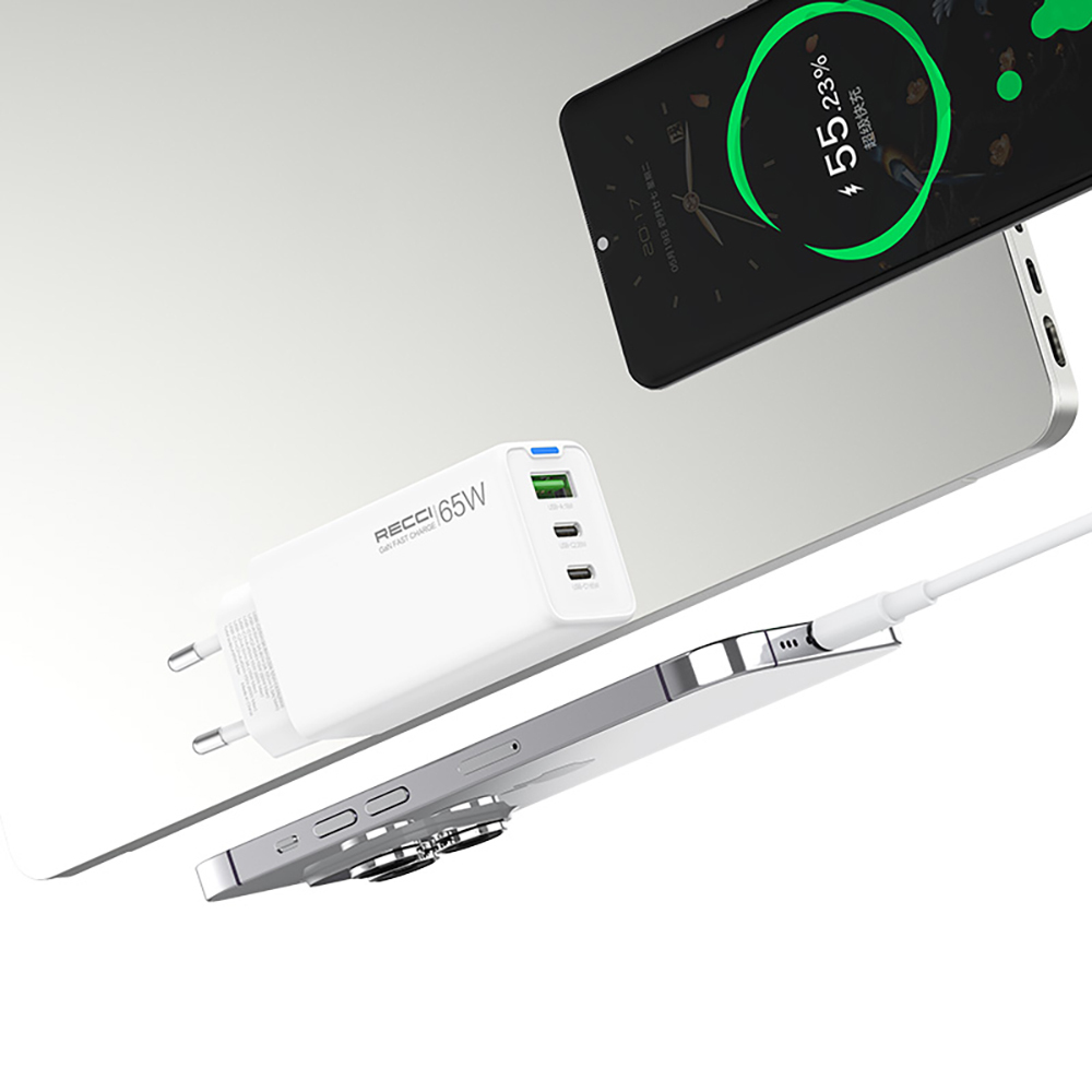 Recci RC109E Type-C PD & USB-A GaN Teknolojili Hızlı Şarj Başlığı 65W - 2