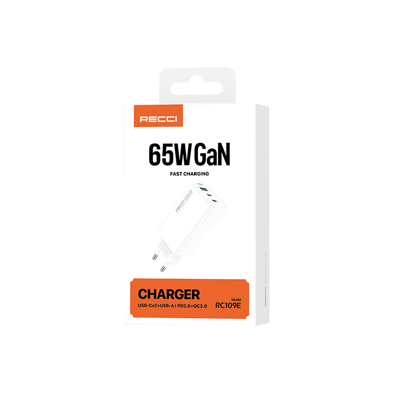 Recci RC109E Type-C PD & USB-A GaN Teknolojili Hızlı Şarj Başlığı 65W - 4