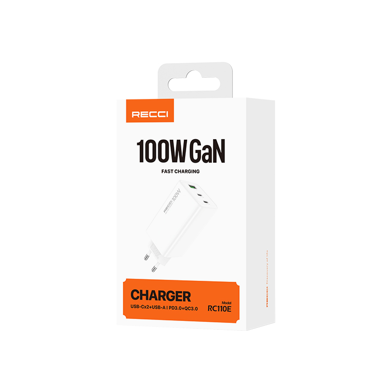 Recci RC110E Type-C PD & USB-A GaN Teknolojili QC3.0 Hızlı Şarj Başlığı 100W - 3