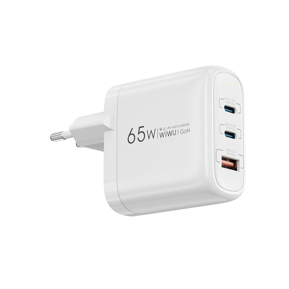 Wiwu Wi-U024 EU Serisi Dual Type-C PD & USB-A GaN Teknolojili Hızlı Şarj Başlığı 65W - 2