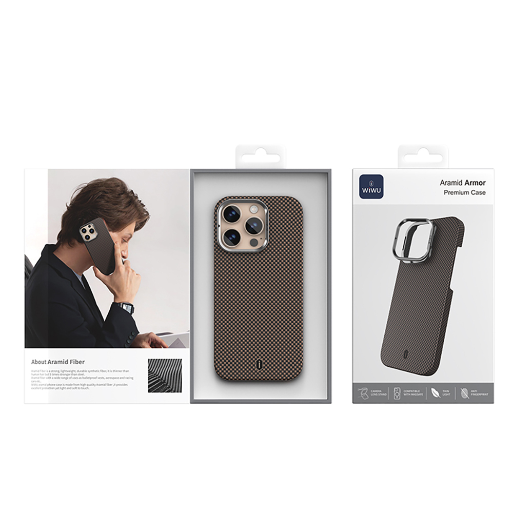 Apple iPhone 16 Pro Max Uyumlu Kılıf Wiwu DCC-208 Magsafe Şarj Özellikli Kamera Standlı Aramid Fiber Tasarım Kevlar Kapak - 16