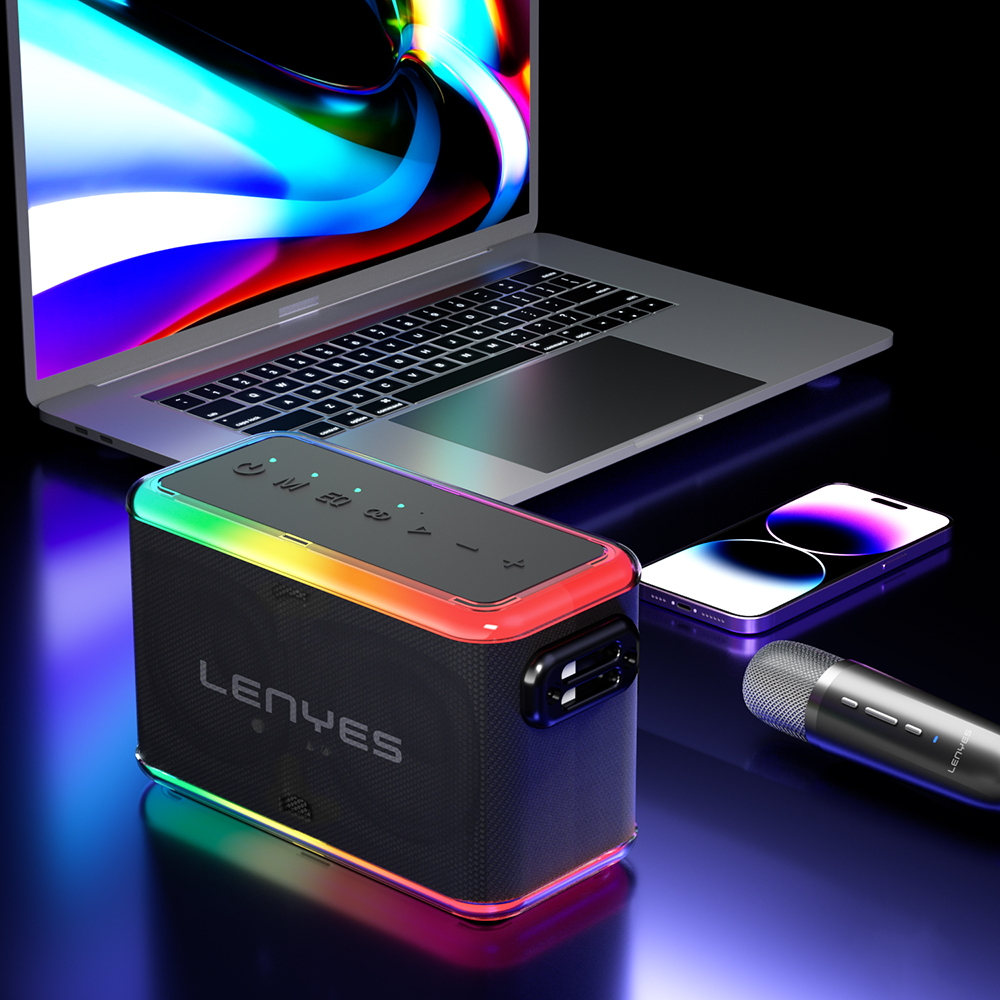 Lenyes S834 RGB Led Işıklı Bluetooth Speaker Hoparlör ve Karaoke Bluetooth Mikrofon - 4