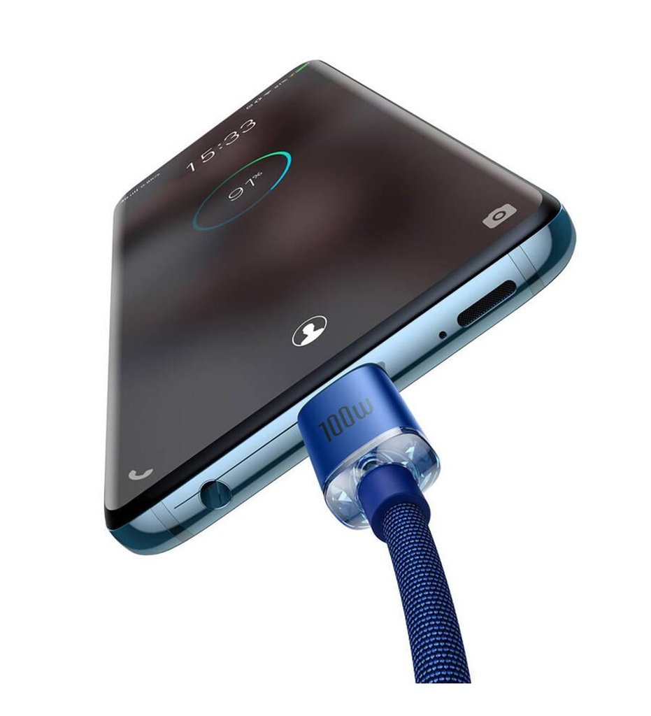Baseus Crystal Shine 100W Type-C to Type-C 2m – MacBook, iPhone 15/16, Android, Telefon, Tablet ve Laptop Şarj Data Kablosu