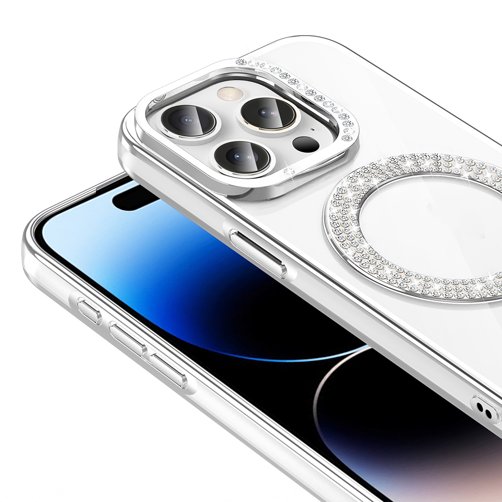 Apple iPhone 14 Pro Max Uyumlu Kılıf Pırlanta Taş Tasarımlı Magsafe Şarj Özellikli Zore Karetta Silikon Kapak - 2