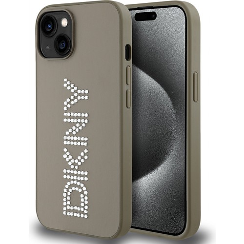 Apple iPhone 14 Uyumlu Kılıf DKNY Orjinal Lisanslı Taşlı DKNY Yazılı Metalik Rhinestones PU Deri Kapak