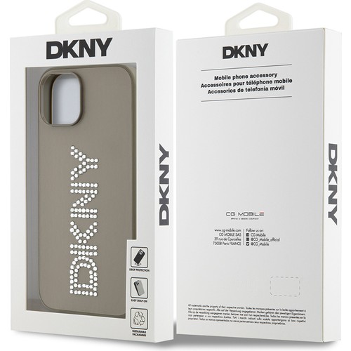 Apple iPhone 14 Uyumlu Kılıf DKNY Orjinal Lisanslı Taşlı DKNY Yazılı Metalik Rhinestones PU Deri Kapak