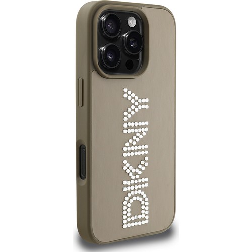 Apple iPhone 16 Pro Max Uyumlu Kılıf DKNY Orjinal Lisanslı Taşlı DKNY Yazılı Metalik Rhinestones PU Deri Kapak