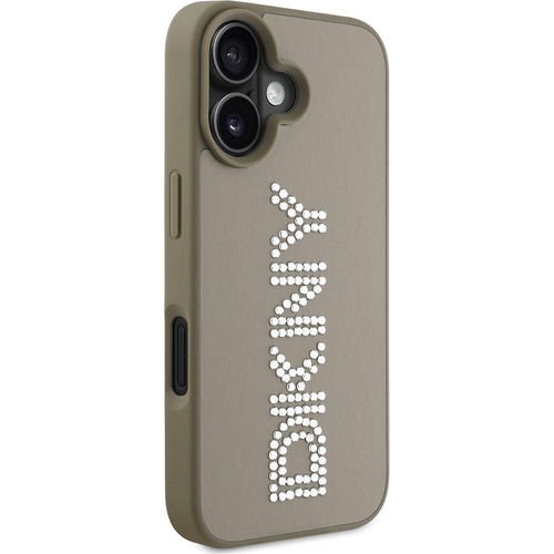 Apple iPhone 16 Uyumlu Kılıf DKNY Orjinal Lisanslı Taşlı DKNY Yazılı Metalik Rhinestones PU Deri Kapak