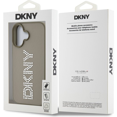 Apple iPhone 16 Uyumlu Kılıf DKNY Orjinal Lisanslı Taşlı DKNY Yazılı Metalik Rhinestones PU Deri Kapak