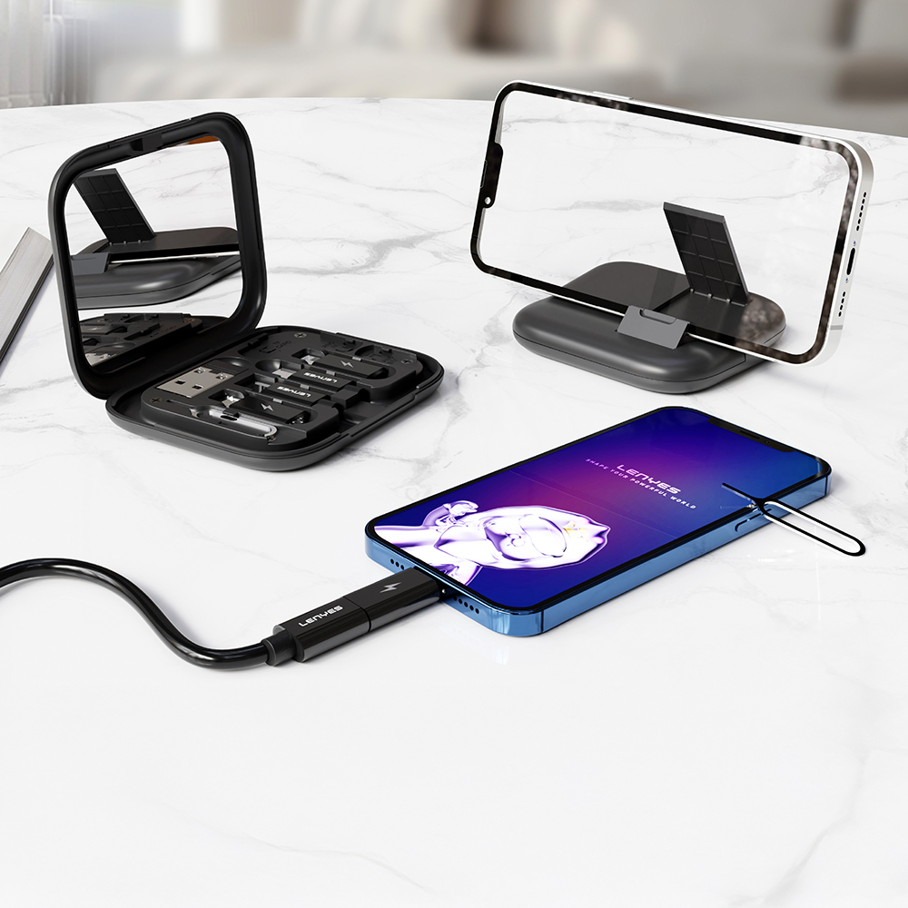 Lenyes LB602 6in1 Type-C to Type-C Kablolu 60W Çevirici Adaptör Seti Standlı Saklama Kutusu - 2