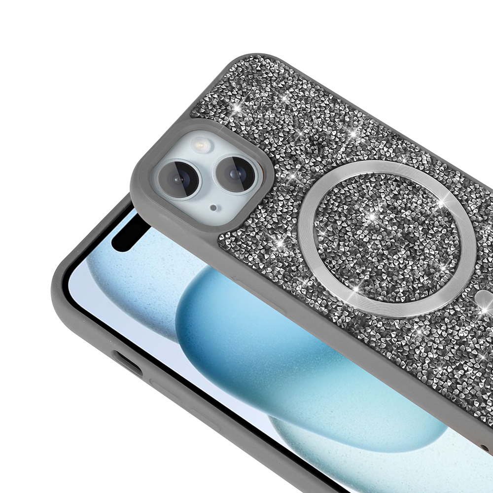 Apple iPhone 13 Uyumlu Kılıf Pırlanta Tasarımlı Magsafe Şarj Özellikli Zore Mozaik Silikon Kapak - 6
