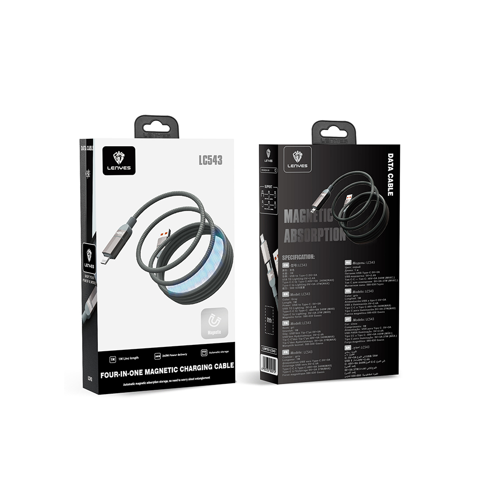 Lenyes LC543 4in1 Hızlı Şarj Özellikli USB-A - Type-C + Type-C to Lightning Data ve Şarj Kablosu 240W 1M - 1