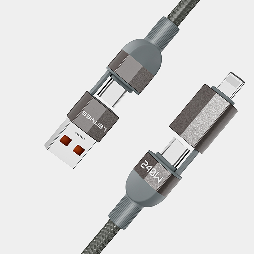 Lenyes LC543 4in1 Hızlı Şarj Özellikli USB-A - Type-C + Type-C to Lightning Data ve Şarj Kablosu 240W 1M - 5