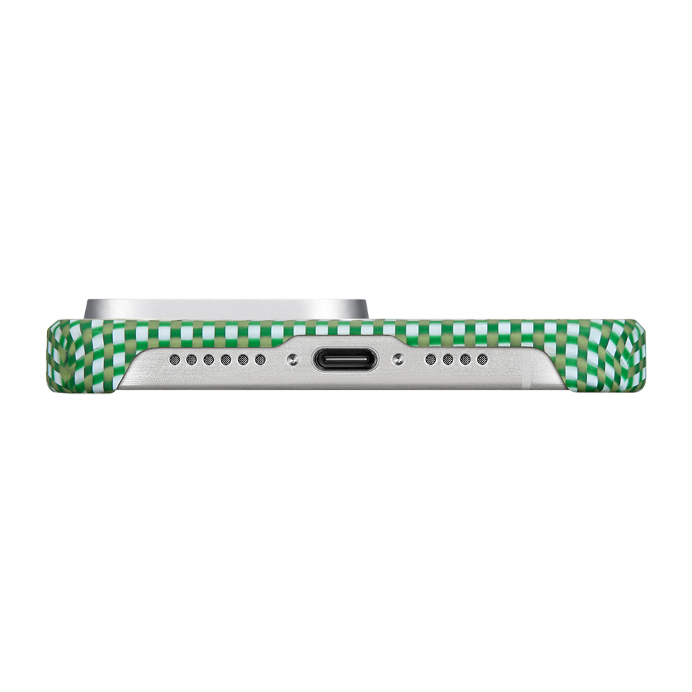 Apple iPhone 15 Pro Max Uyumlu Kılıf Magsafe Şarj Özellikli Aramid Fiber Pitaka Ultra-Slim Classic Serisi Forest Green Kapak - 3